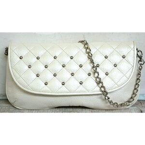 Arrow QUILTED STUDS PEARL IVORY GENUINE LEATHER FLAP SHOULDER BAG PURSE CLUTCH
